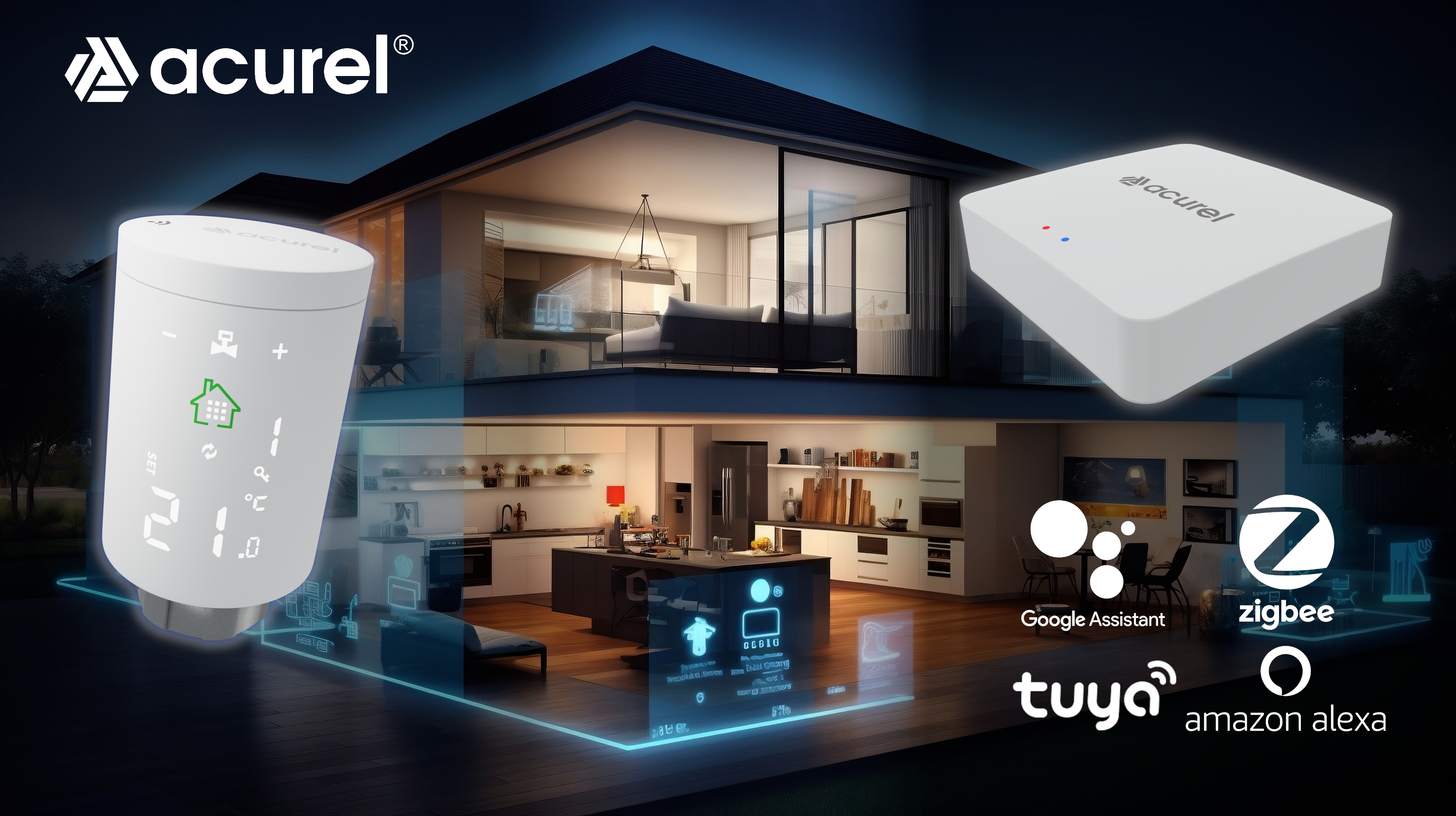 Kompletny zestaw Zigbee: 1x głowica termostatyczna + bramka + zasilanie 2._Glowica_Bramka_001b