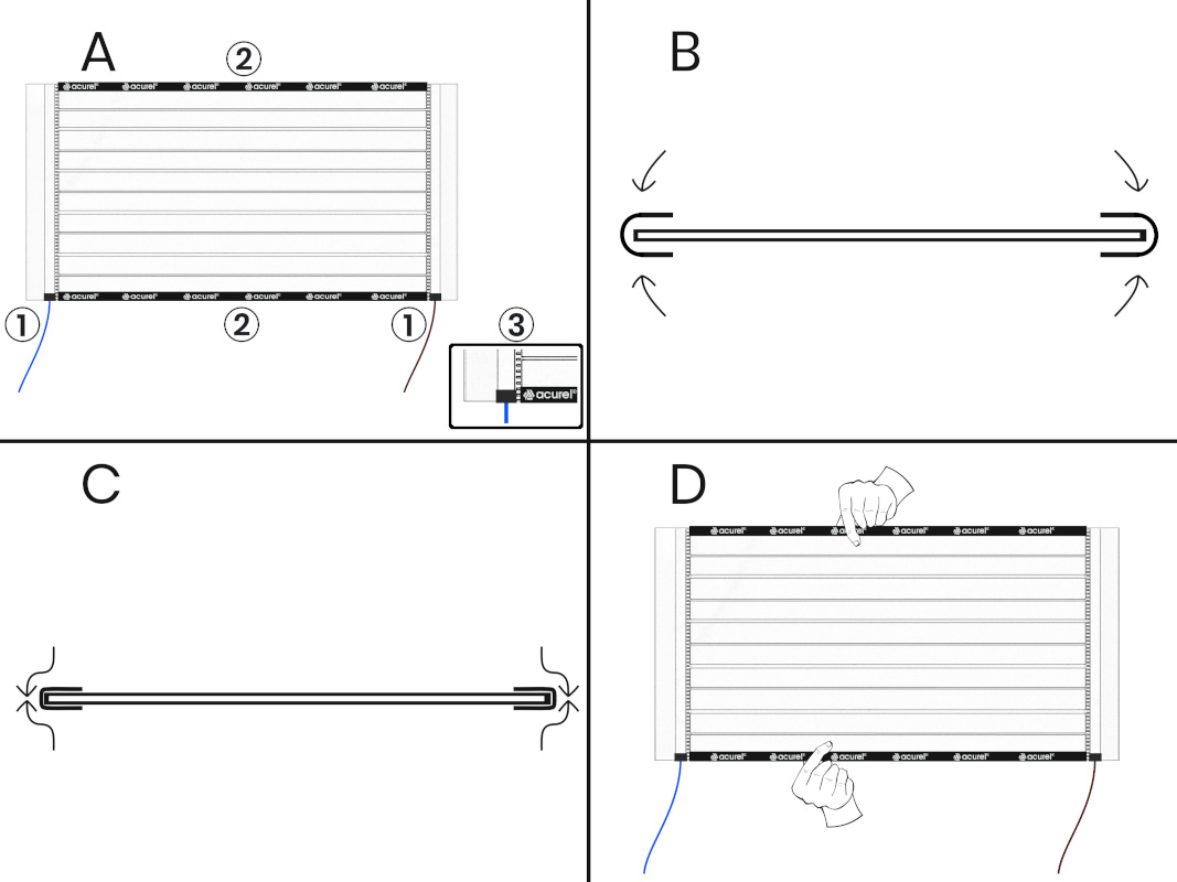 Schemat klejenia taśmy elektroizolacyjnej na folii grzewczej