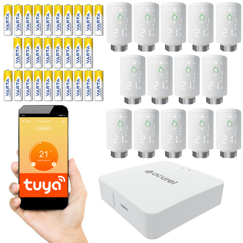 Kompletny zestaw Zigbee: 14x Głowica Termostatyczna + Gateway ZIGBEE + zasilanie