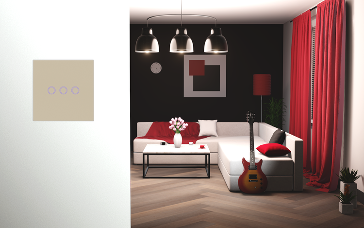 Dotykowy włącznik światła szklany potrójny złoty z pilotem