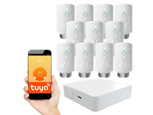 Kompletny zestaw Zigbee: 11x Głowica Termostatyczna + Gateway ZIGBEE + zasilanie
