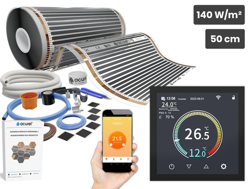 Folia grzewcza AC-305TM szer. 50cm 140W/m² z termostatem AC-TE001B-WIFI - Zestaw 3m²