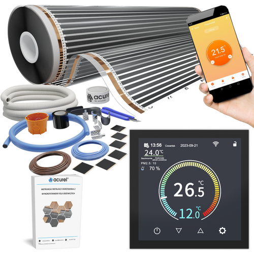 Folia grzewcza AC-310TM szer. 100cm 140W/m² z termostatem AC-TE001B-WIFI - Zestaw 22m²