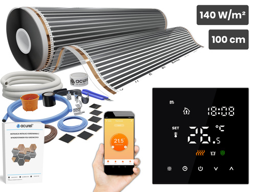 Folia grzewcza AC-310TM szer. 100cm 140W/m² z termostatem AC-TE200B-WIFI - Zestaw 6m²