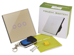 Dotykowy włącznik światła szklany potrójny złoty z pilotem