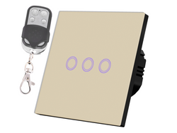 Dotykowy włącznik światła szklany potrójny złoty z pilotem