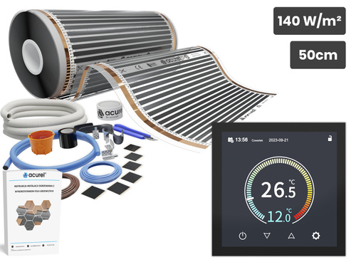 Folia grzewcza AC-305TM szer. 50cm 140W/m² z termostatem AC-TE001B - Zestaw 21m²