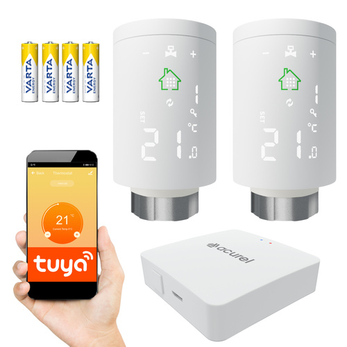 Kompletny zestaw Zigbee: 2x Głowica Termostatyczna + Gateway ZIGBEE + zasilanie