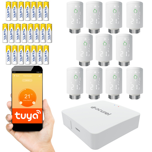 Kompletny zestaw Zigbee: 11x Głowica Termostatyczna + Gateway ZIGBEE + zasilanie