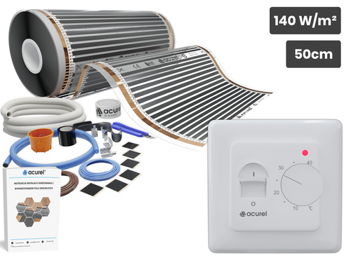 Folia grzewcza AC-305TM szer. 50cm 140W/m² z termostatem AD132 - Zestaw 15m²