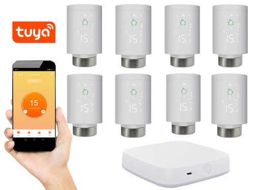 Kompletny zestaw Zigbee: 8x Głowica Termostatyczna + Gateway ZIGBEE + zasilanie
