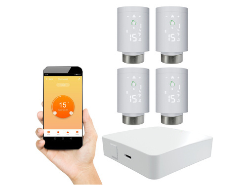 Kompletny zestaw Zigbee: 4x Głowica Termostatyczna + Gateway ZIGBEE + zasilanie