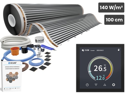 Folia grzewcza AC-310TM szer. 100cm 140W/m² z termostatem AC-TE001B - Zestaw 12m²