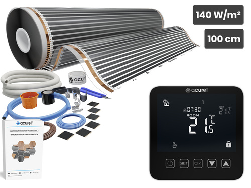 Folia grzewcza AC-310TM szer. 100cm 140W/m² z termostatem AD121C - Zestaw 22m²