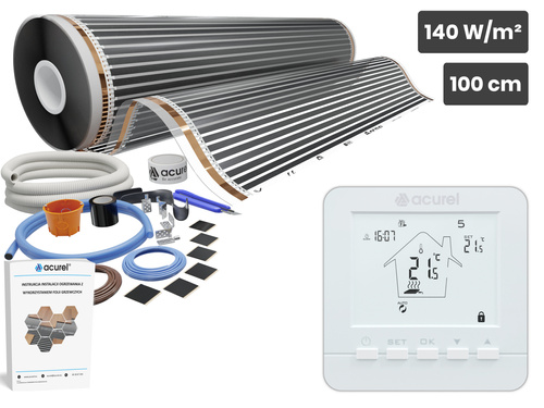 Folia grzewcza AC-310TM szer. 100cm 140W/m² z termostatem AD112A - Zestaw 11m²