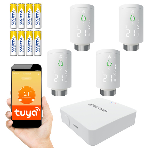 Kompletny zestaw Zigbee: 4x Głowica Termostatyczna + Gateway ZIGBEE + zasilanie