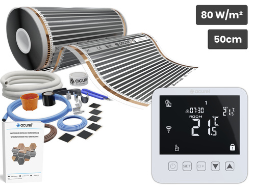 Folia grzewcza AC-305TL szer. 50cm 80W/m² z termostatem AD121 - Zestaw 22m²