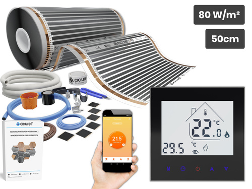 Folia grzewcza AC-305TL szer. 50cm 80W/m² z termostatem AD134C-WIFI - Zestaw 31m²