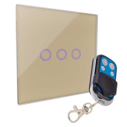 Dotykowy włącznik światła szklany potrójny złoty z pilotem