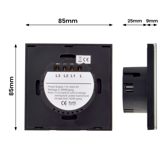 Dotykowy włącznik światła szklany potrójny złoty z pilotem