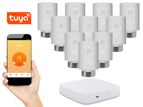 Kompletny zestaw Zigbee: 10x Głowica Termostatyczna + Gateway ZIGBEE + zasilanie