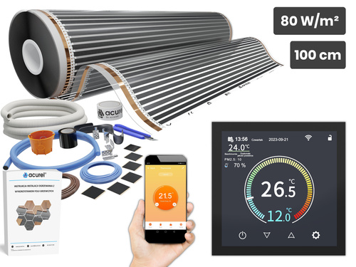 Folia grzewcza AC-310TL szer. 100cm 80W/m² z termostatem AC-TE001B-WIFI - Zestaw 5m²