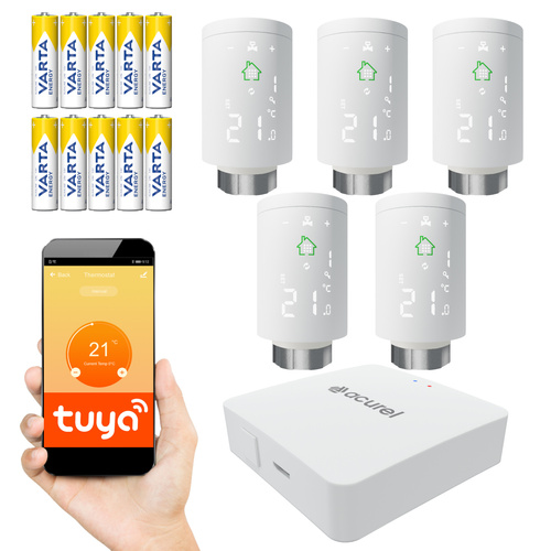Kompletny zestaw Zigbee: 5x Głowica Termostatyczna + Gateway ZIGBEE + zasilanie