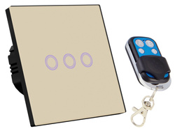 Dotykowy włącznik światła szklany potrójny złoty z pilotem