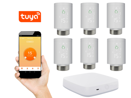 Kompletny zestaw Zigbee: 6x Głowica Termostatyczna + Gateway ZIGBEE + zasilanie