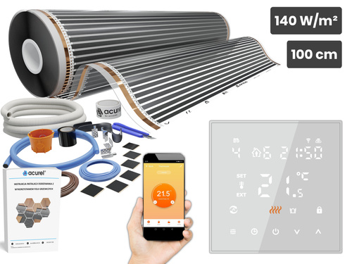 Folia grzewcza AC-310TM szer. 100cm 140W/m² z termostatem AC-TE200W-WIFI - Zestaw 20m²
