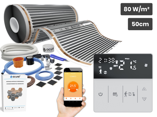Folia grzewcza AC-305TL szer. 50cm 80W/m² z termostatem AD139C WIFI - Zestaw 33m²