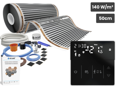 Folia grzewcza AC-305TM szer. 50cm 140W/m² z termostatem AD141C - Zestaw 14m²