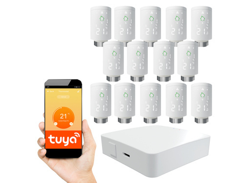 Kompletny zestaw Zigbee: 14x Głowica Termostatyczna + Gateway ZIGBEE + zasilanie