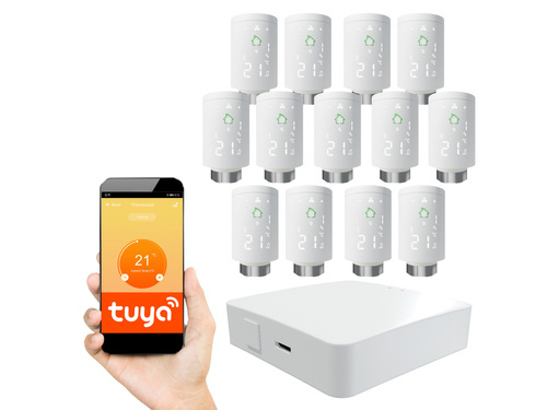 Kompletny zestaw Zigbee: 13x Głowica Termostatyczna + Gateway ZIGBEE + zasilanie