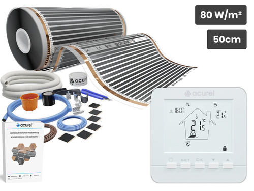 Folia grzewcza AC-305TL szer. 50cm 80W/m² z termostatem AD112A - Zestaw 23m²