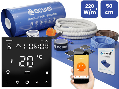 Folia grzewcza Acurel AC305P 13m² szer. 50cm 220W/m² z termostatem WiFi AD122C