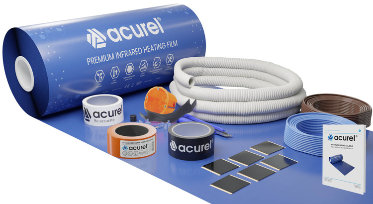 Folia grzewcza Acurel AC305P 12m² szer. 50cm 220W/m² + akcesoria montażowe
