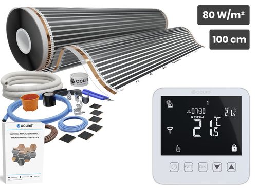 Folia grzewcza AC-310TL szer. 100cm 80W/m² z termostatem AD121 - Zestaw 6m²