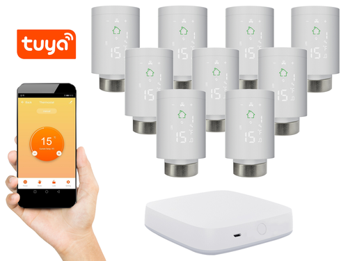 Kompletny zestaw Zigbee: 9x Głowica Termostatyczna + Gateway ZIGBEE + zasilanie