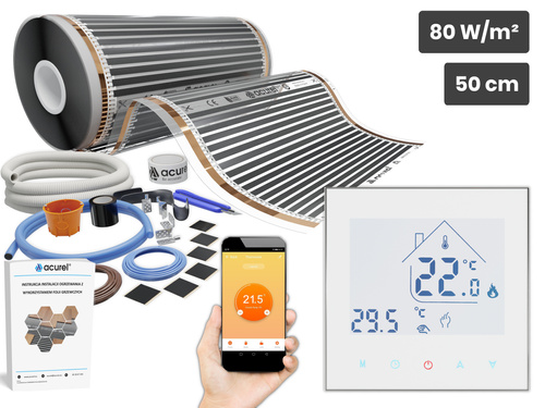Folia grzewcza AC-305TL szer. 50cm 80W/m² z termostatem AD134 WIFI - Zestaw 19m²