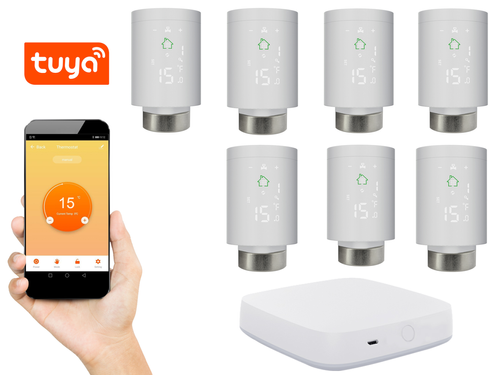 Kompletny zestaw Zigbee: 7x Głowica Termostatyczna + Gateway ZIGBEE + zasilanie