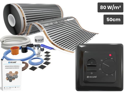 Folia grzewcza AC-305TL szer. 50cm 80W/m² z termostatem AD132B - Zestaw 7m²