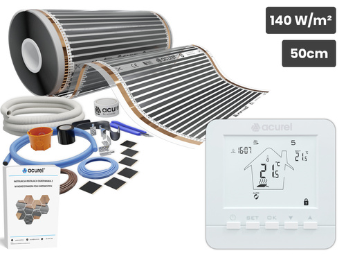 Folia grzewcza AC-305TM szer. 50cm 140W/m² z termostatem AD112A - Zestaw 8m²