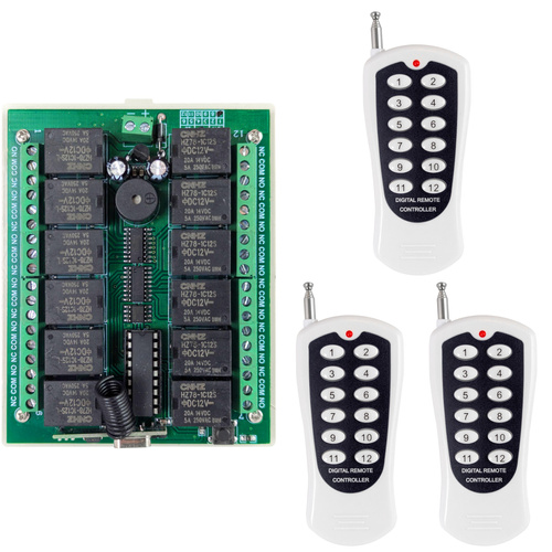 Zestaw: Radiolinia 12-kanałowa (AC-RL12) + 3x Pilot 12-kanałowy 433 MHz