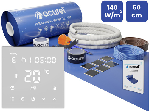 Folia grzewcza Acurel AC305P 1m² szer. 50cm 140W/m² z termostatem pokojowym AD146